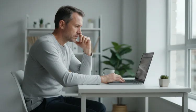 Man working at a desk with signs of fatigue, representing low testosterone in men’s health