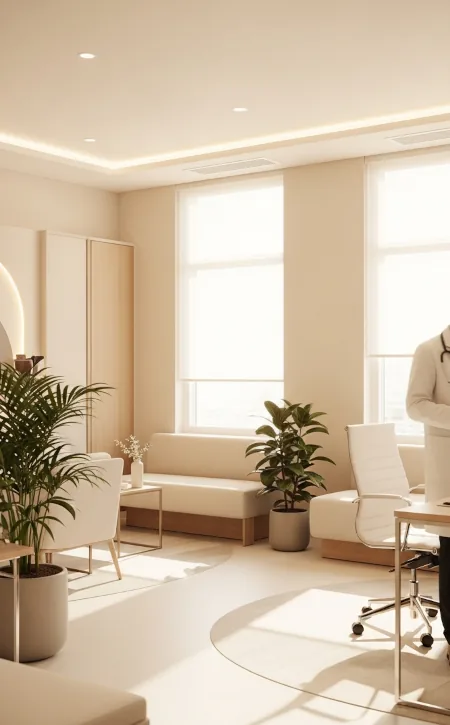 Modern medical clinic interior with soft natural light, representing a physician-led functional medicine practice focused on personalized care.