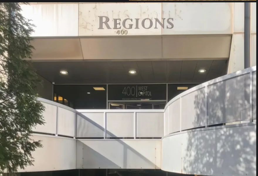 Regions Center entrance at 400 West Capitol Avenue in Little Rock
